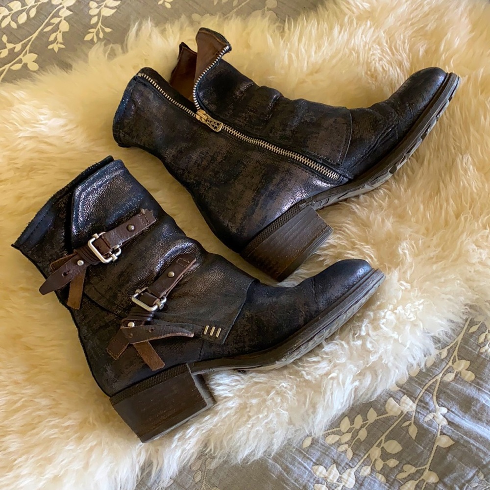 A.S.98 black leather, 41, luster, zipper, buckles